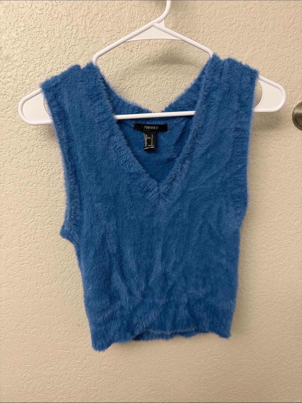 Forever 21 Blue Fuzzy V-Neck Tank Top